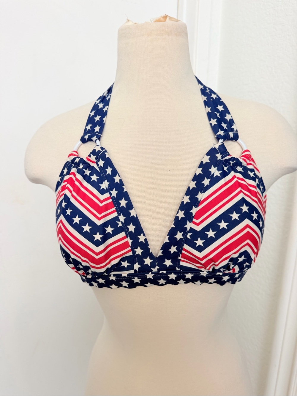 Catalina Patriotic Star Chevron Halter Bikini Top in Red White Blue USA